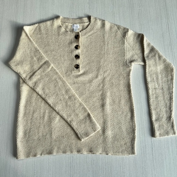 STARS ABOVE Crewneck Henley‎ Sweater XS Oatmeal Beige Waffle Knit Cotton Blend - Picture 12 of 13